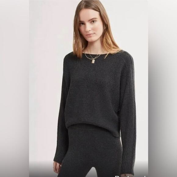Le Ore charcoal dark grey off shoulder cropped sweater xxs - Picture 1 of 5